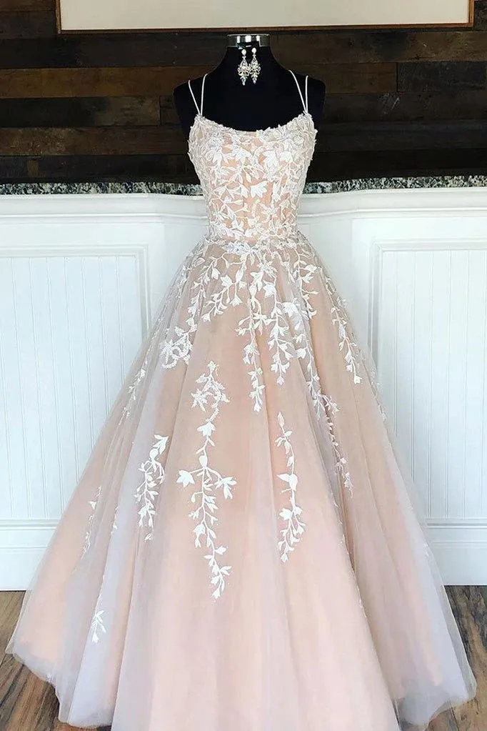 Pretty Lace Appliques A Line Long Prom Dresses Sweet 16 Dresses