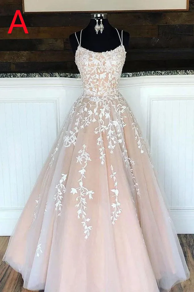 Pretty Lace Appliques A Line Long Prom Dresses Sweet 16 Dresses