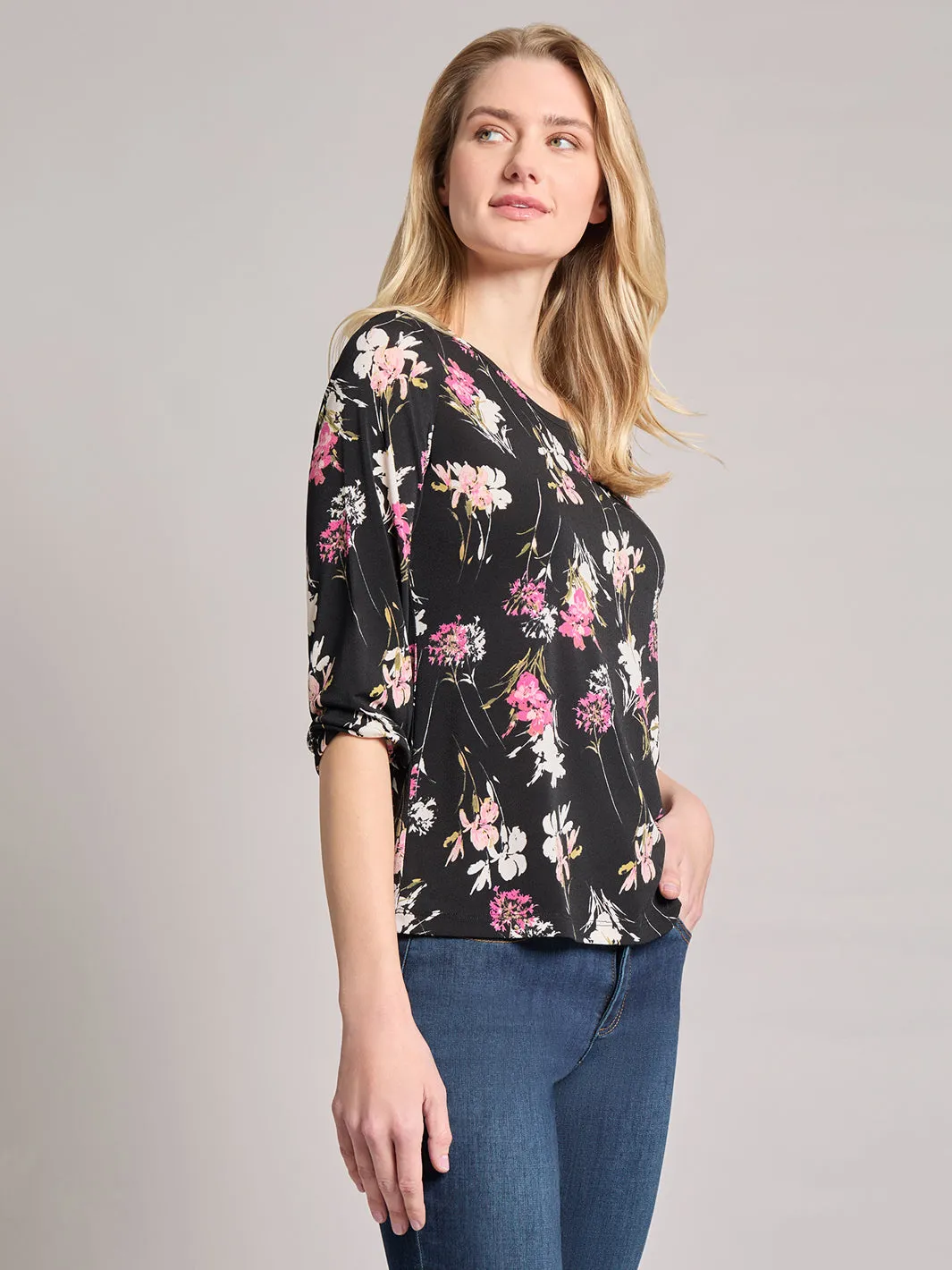 Printed Puff Sleeve Top, Moss Crepe