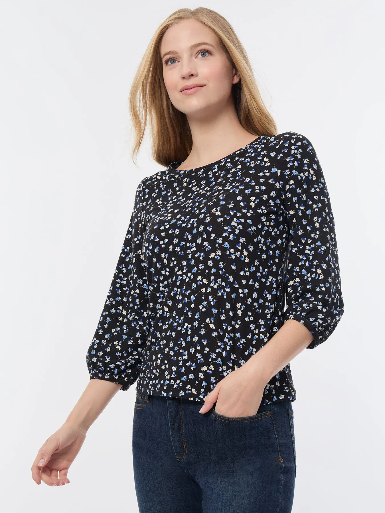 Printed Puff Sleeve Top, Moss Crepe