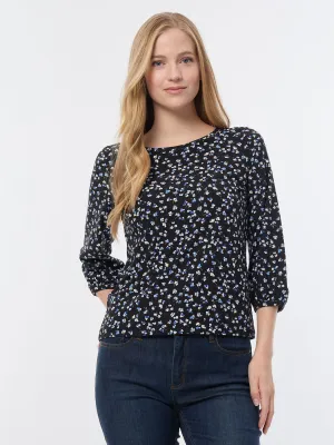 Printed Puff Sleeve Top, Moss Crepe