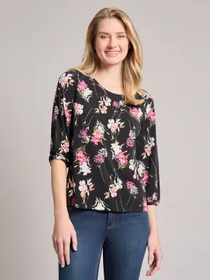 Printed Puff Sleeve Top, Moss Crepe