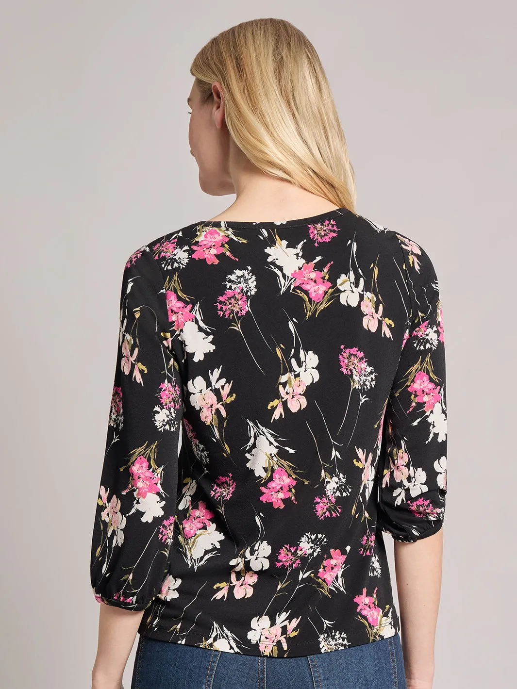 Printed Puff Sleeve Top, Moss Crepe