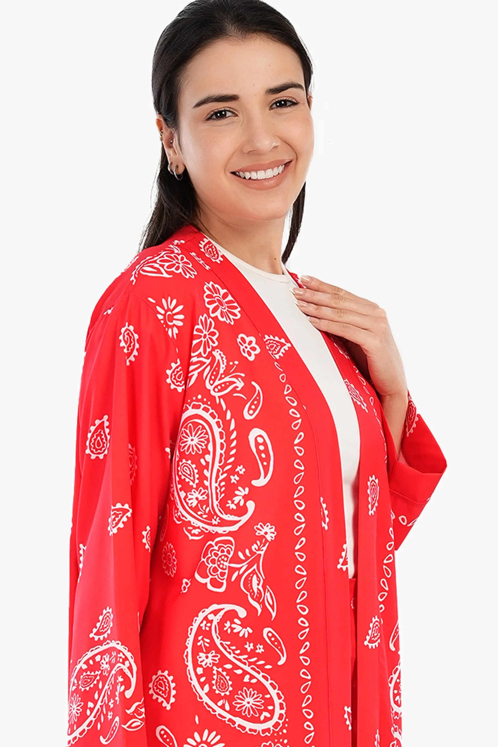 Printed Red Kimono