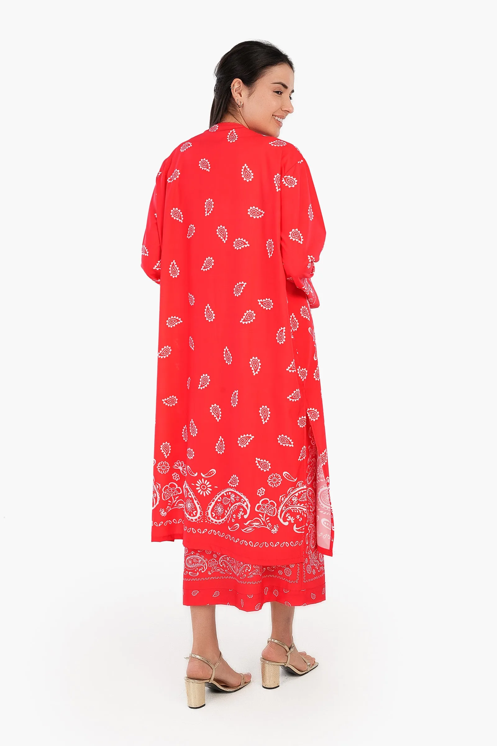 Printed Red Kimono