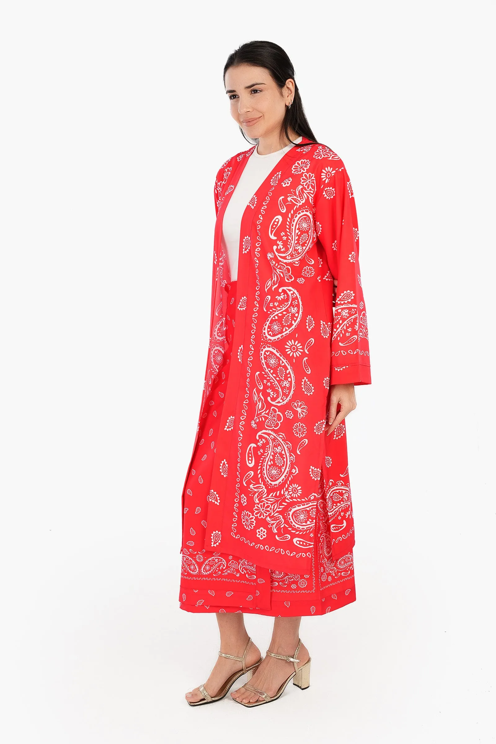 Printed Red Kimono