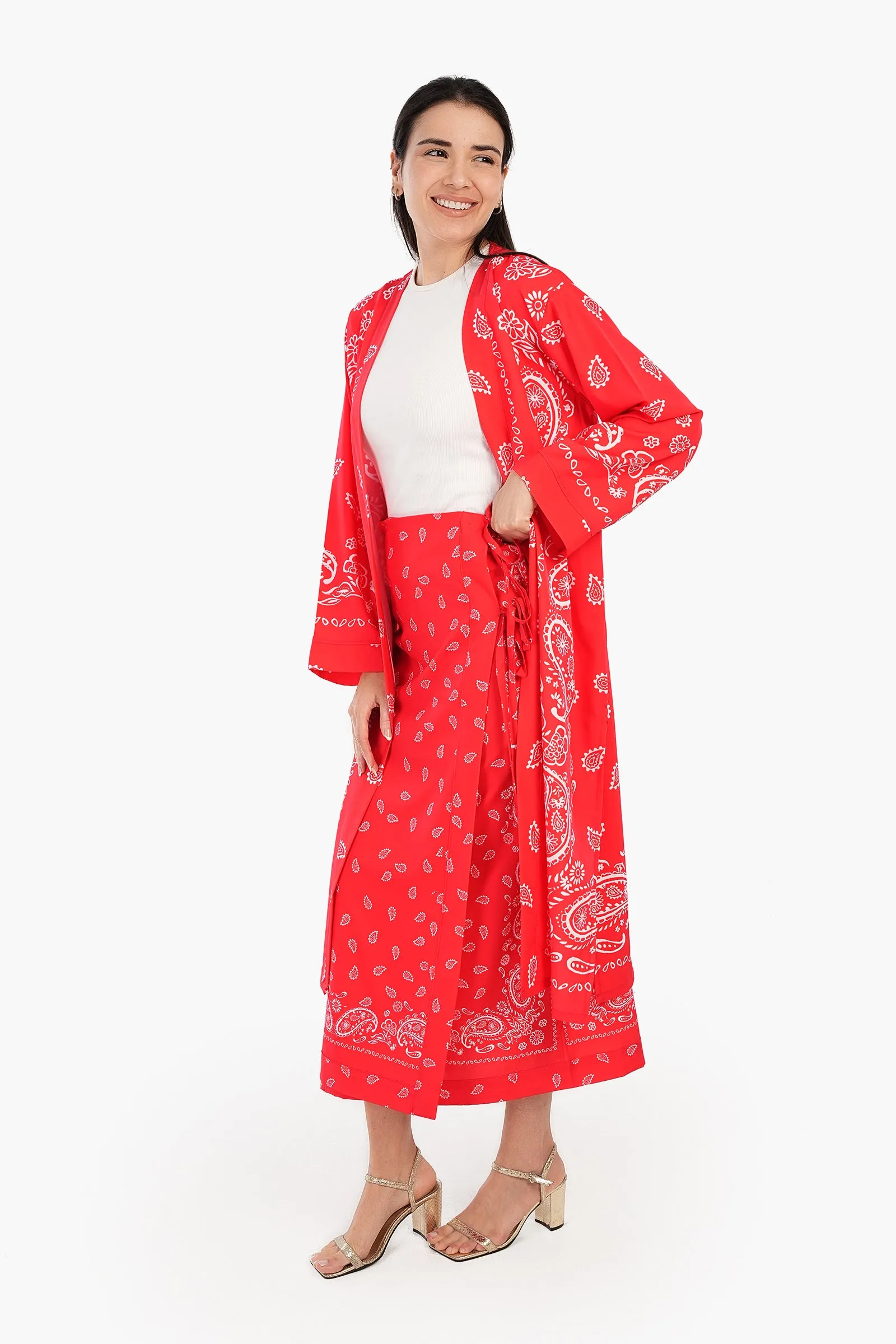 Printed Red Kimono