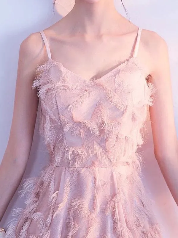 Prom Dresses Blush Pink Long Halter Feathers Sleeveless Floor Length Graduation Dress Wedding Guest Dress