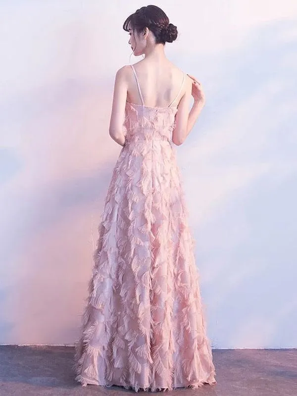 Prom Dresses Blush Pink Long Halter Feathers Sleeveless Floor Length Graduation Dress Wedding Guest Dress