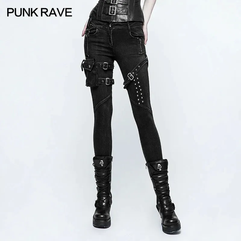 Punk Rock Heavy Metal Black Skinny Pants with Zipper Detail