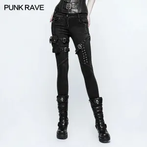 Punk Rock Heavy Metal Black Skinny Pants with Zipper Detail