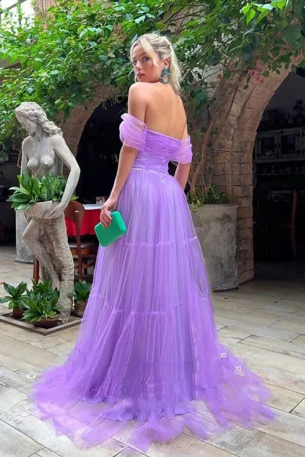 Purple A-line Strapless Off Shoulder Long Prom Dresses, Evening Dress, MP968