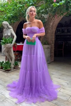 Purple A-line Strapless Off Shoulder Long Prom Dresses, Evening Dress, MP968