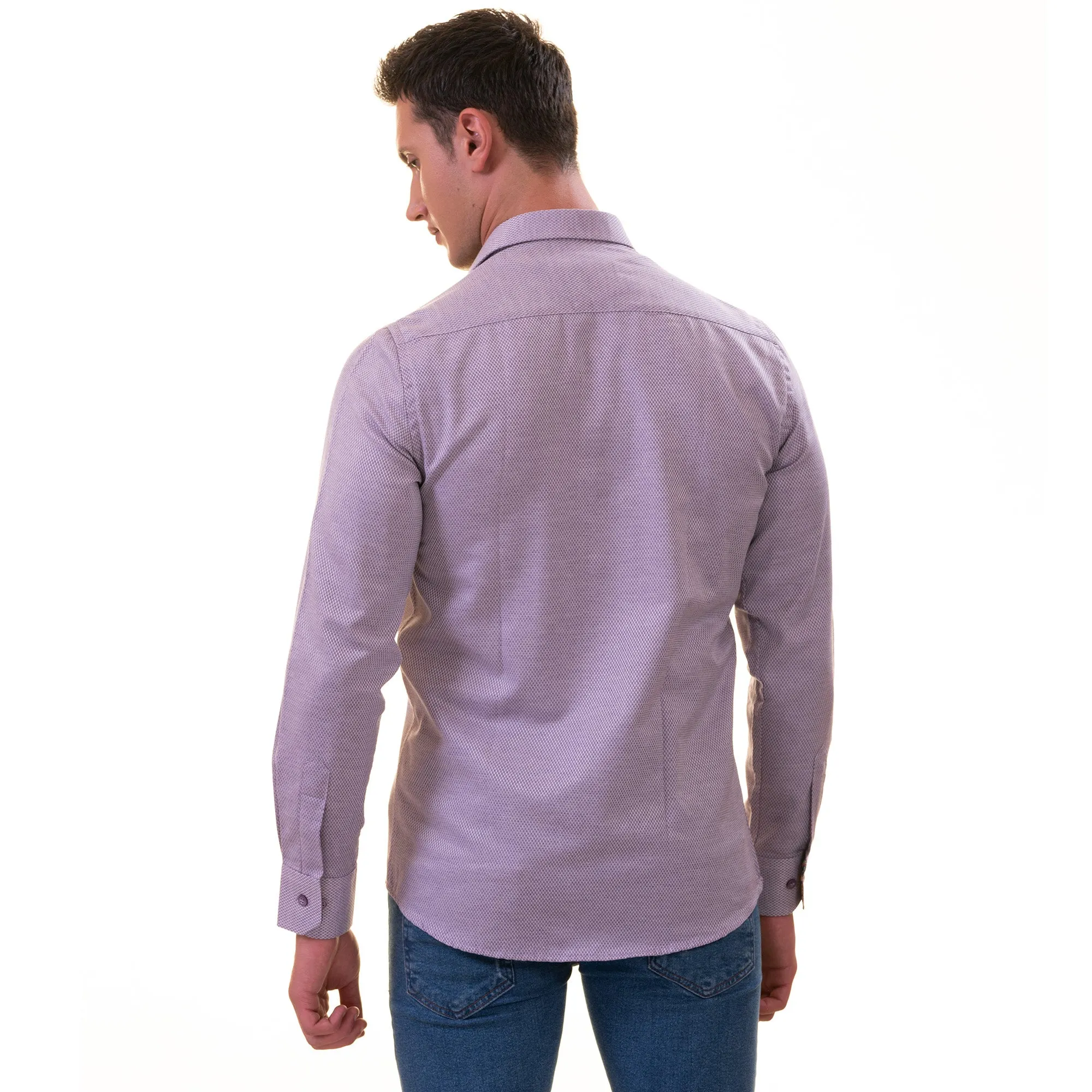 Purple Jackquard Men's  Slim Fit Designer Dress Shirt - Tailored Cotton Shirts for Work and Casual Wear