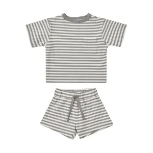 Quincy Mae Boxy Pocket Tee   Short Set - Lagoon Stripe