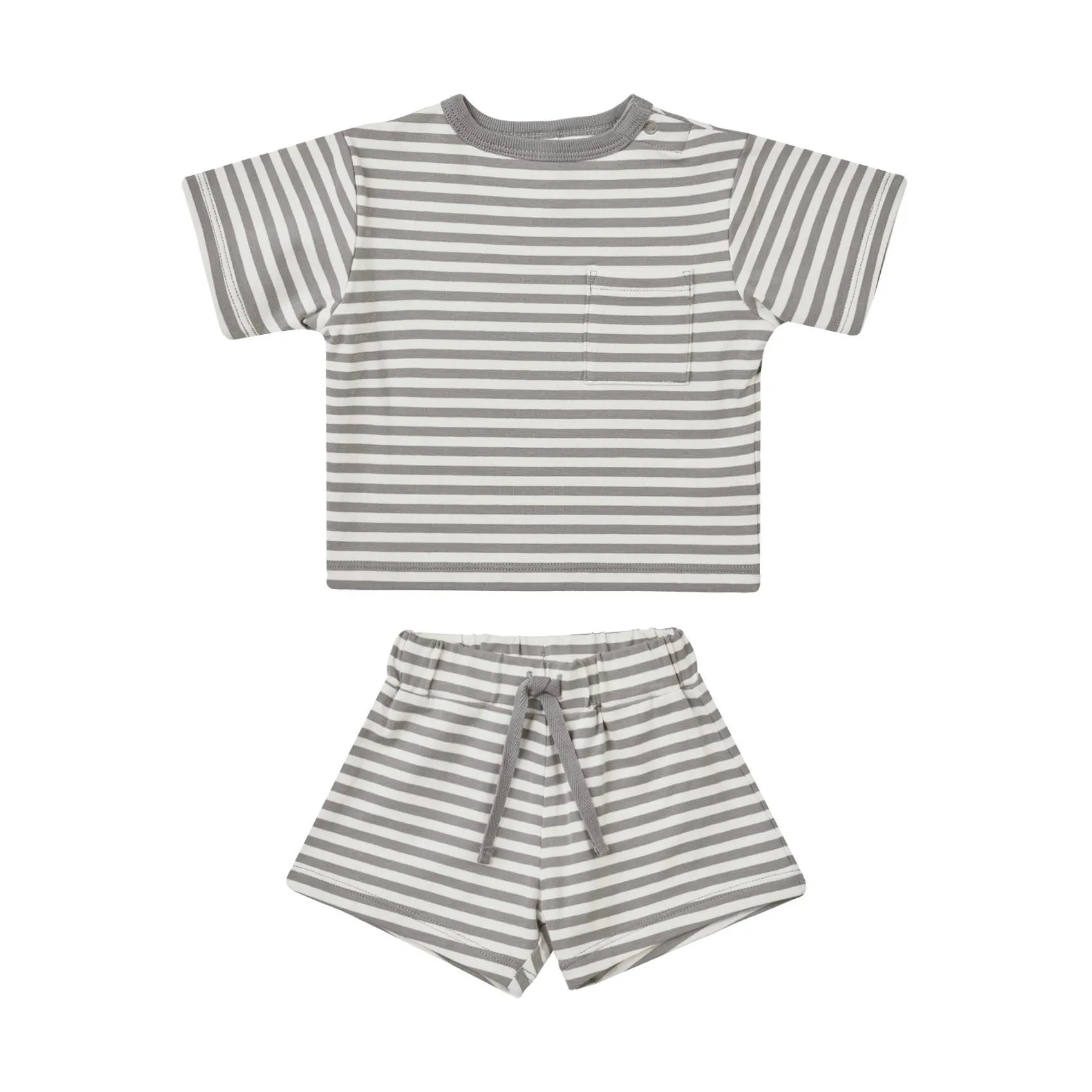 Quincy Mae Boxy Pocket Tee   Short Set - Lagoon Stripe