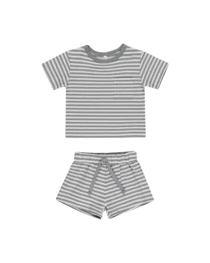 Quincy Mae Pocket Tee   Short Set - Blue Stripe