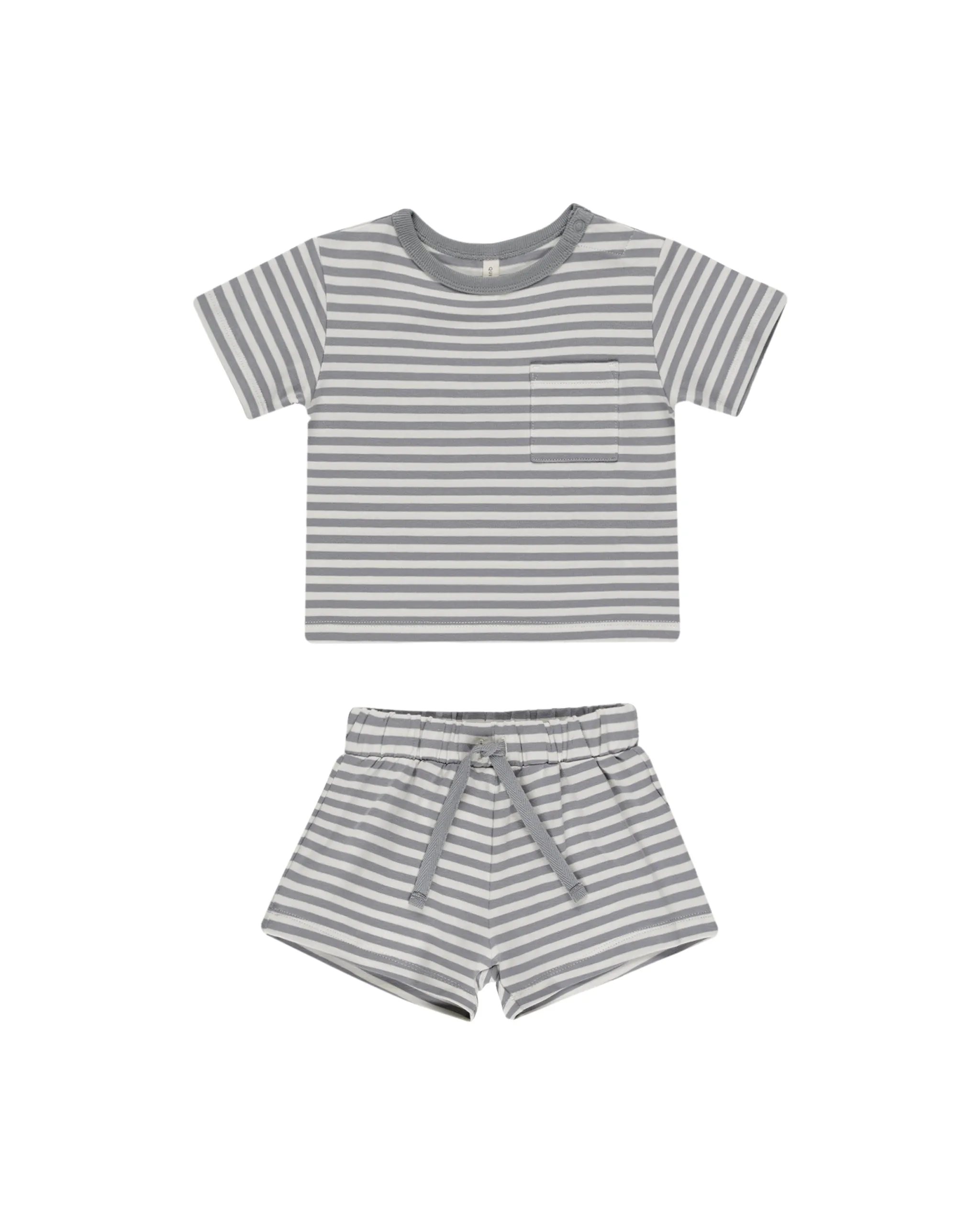 Quincy Mae Pocket Tee   Short Set - Blue Stripe