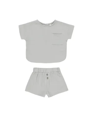 QUINCY MAE Woven Boxy Top   Short Set || Sky