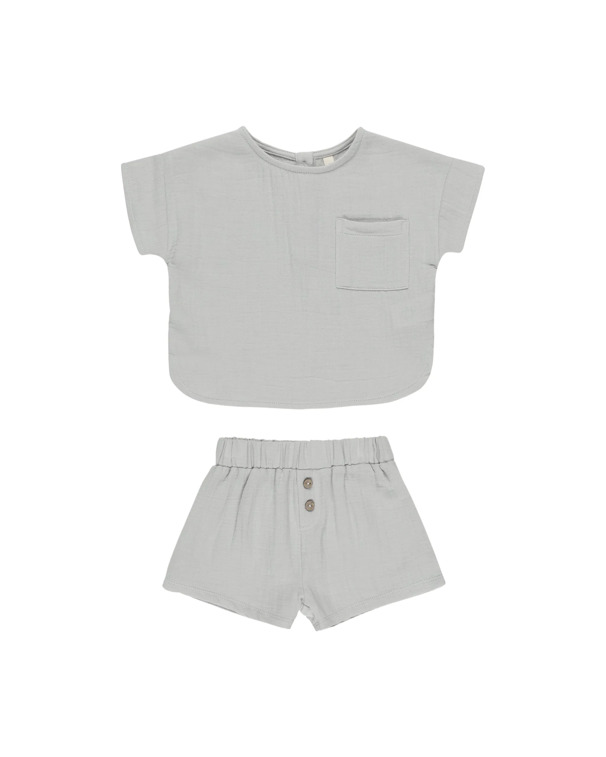 QUINCY MAE Woven Boxy Top   Short Set || Sky