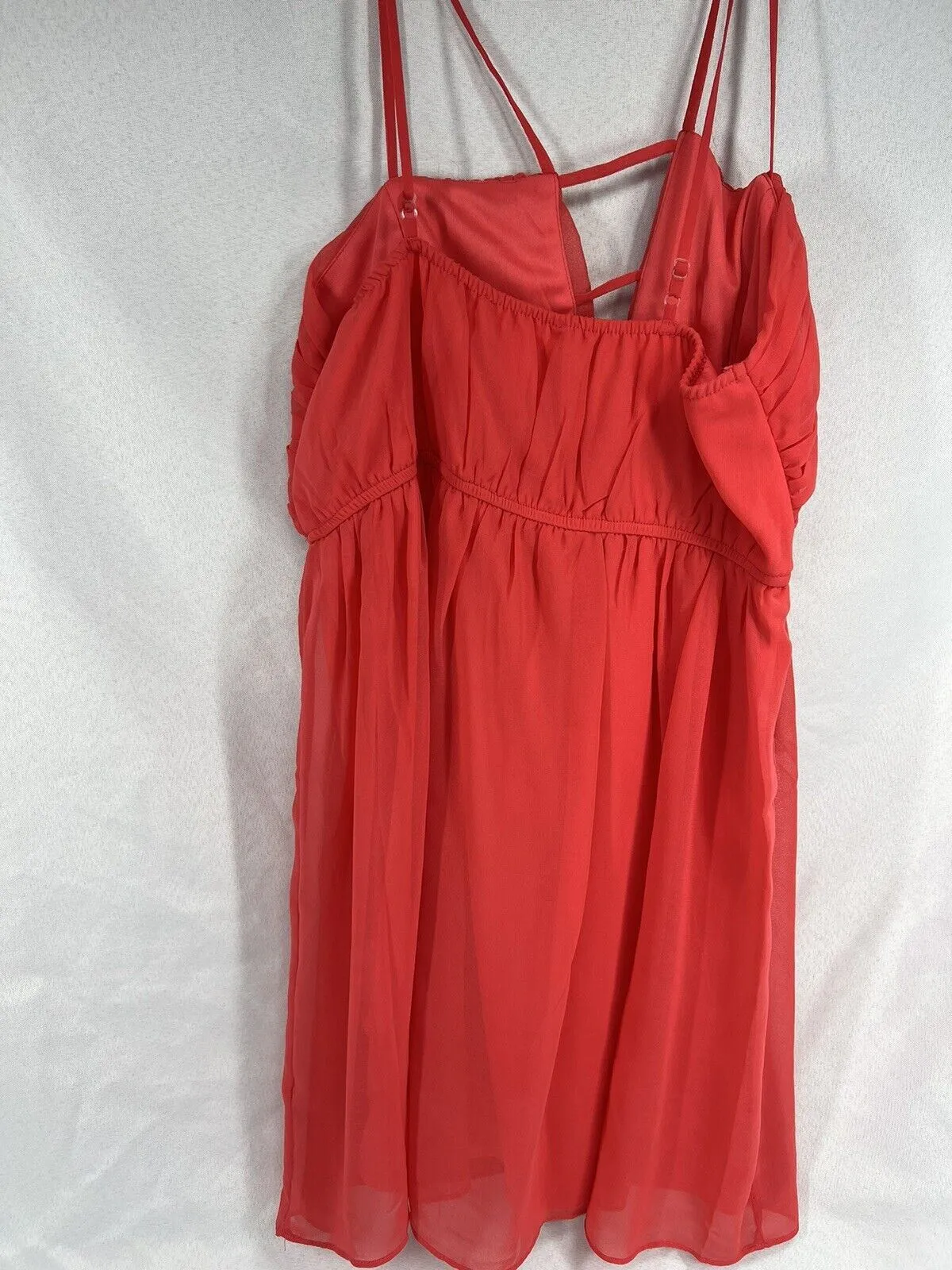 Quiro Aggie Dress Coral Orange Flowy Mini Dress Beach Cover Ties Large Day