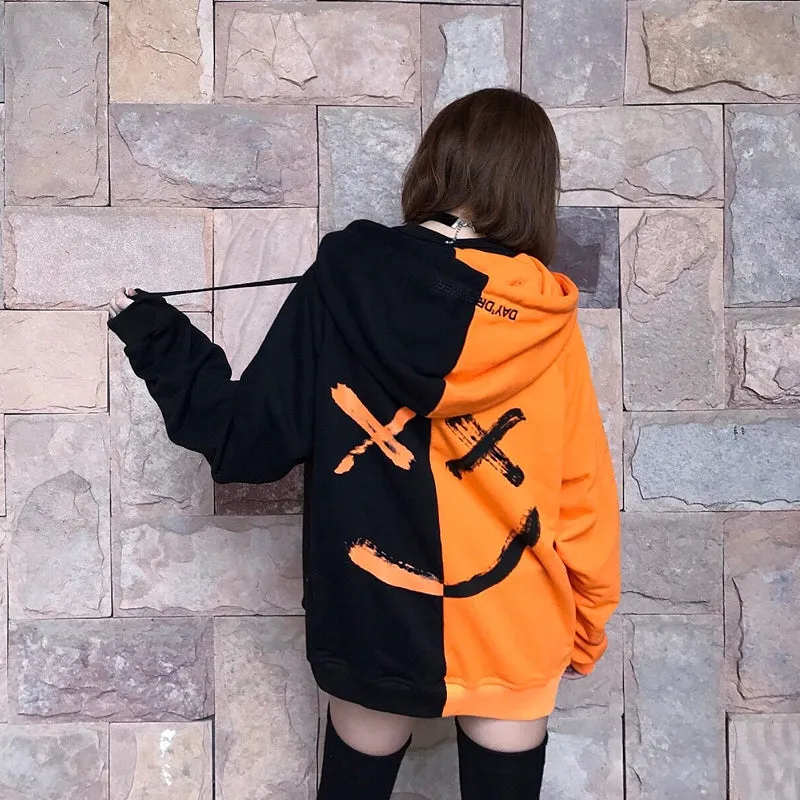 "BE HAPPY SMILEY PRINT" HOODIE N041401