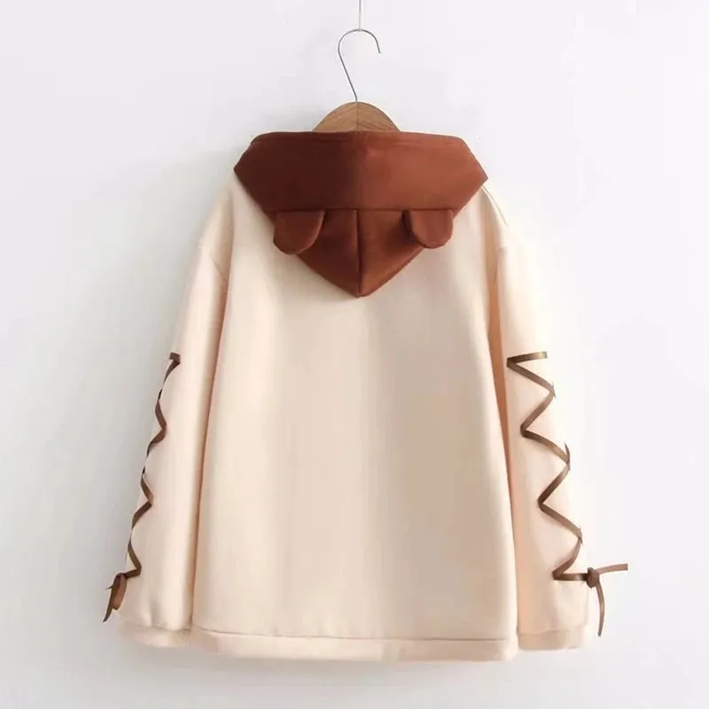 "BEAR LACE-UP SLEEVES" HOODIE N081103