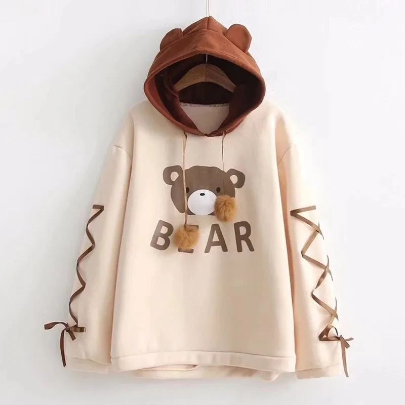 "BEAR LACE-UP SLEEVES" HOODIE N081103