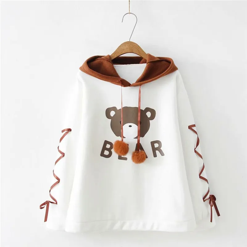 "BEAR LACE-UP SLEEVES" HOODIE N081103