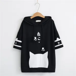"CAT PRINT SHORT SLEEVE" HOODIE N081201