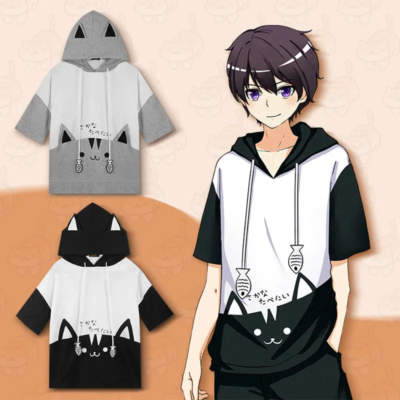 "CUTE CARTOON CAT SHORT SLEEVE" HOODIE N050702