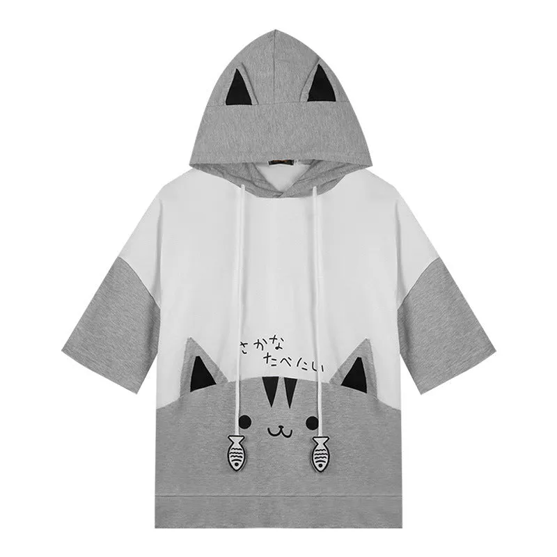 "CUTE CARTOON CAT SHORT SLEEVE" HOODIE N050702