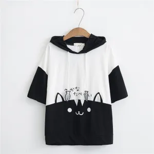 "CUTE CARTOON CAT SHORT SLEEVE" HOODIE N050702
