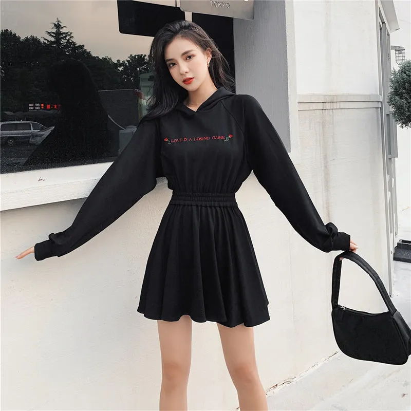 "LOVE IS A LOSING GAME" DARK ROSE HOODED DRESS K111902