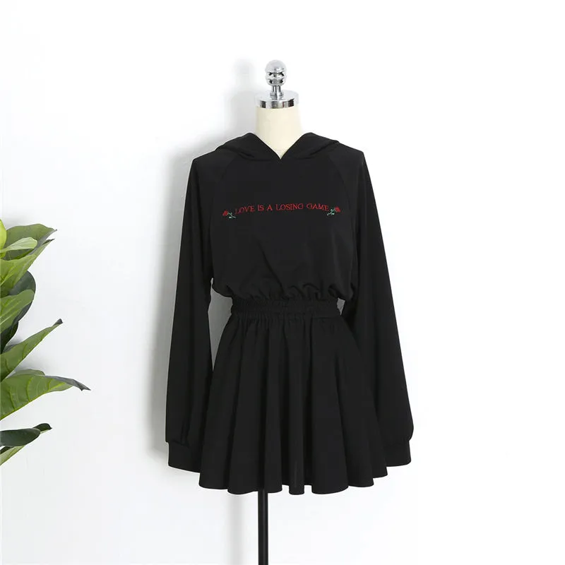 "LOVE IS A LOSING GAME" DARK ROSE HOODED DRESS K111902
