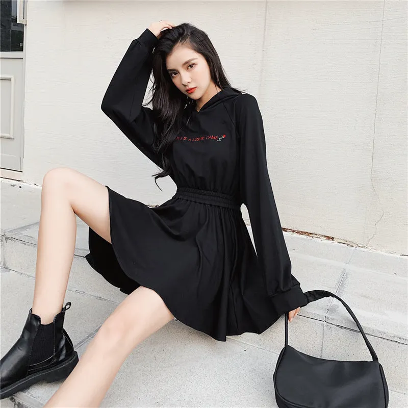 "LOVE IS A LOSING GAME" DARK ROSE HOODED DRESS K111902