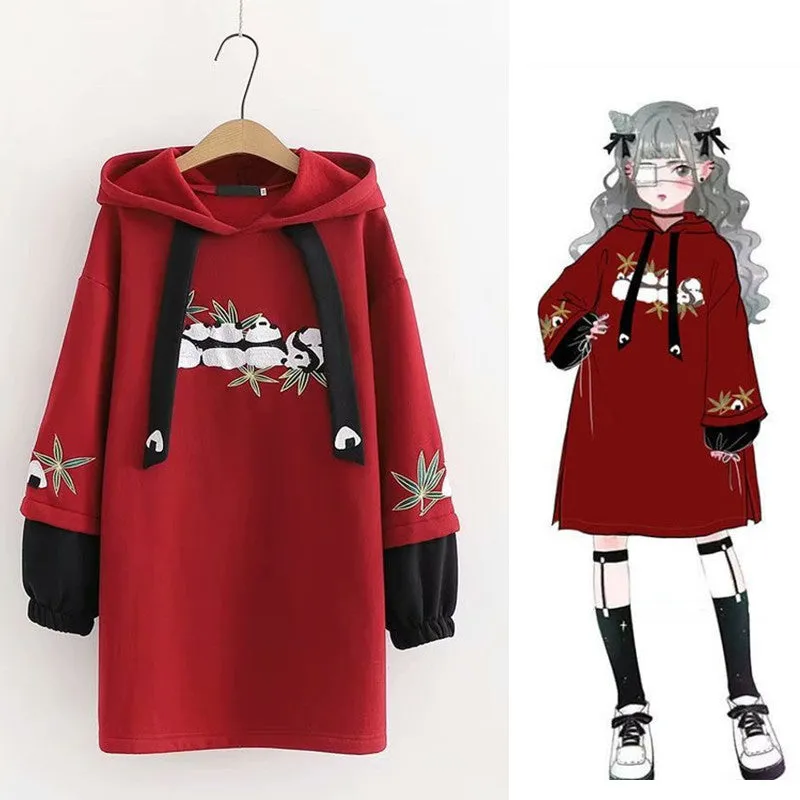 "RED BLACK PANDA EMBROIDERY" HOODIE N110512