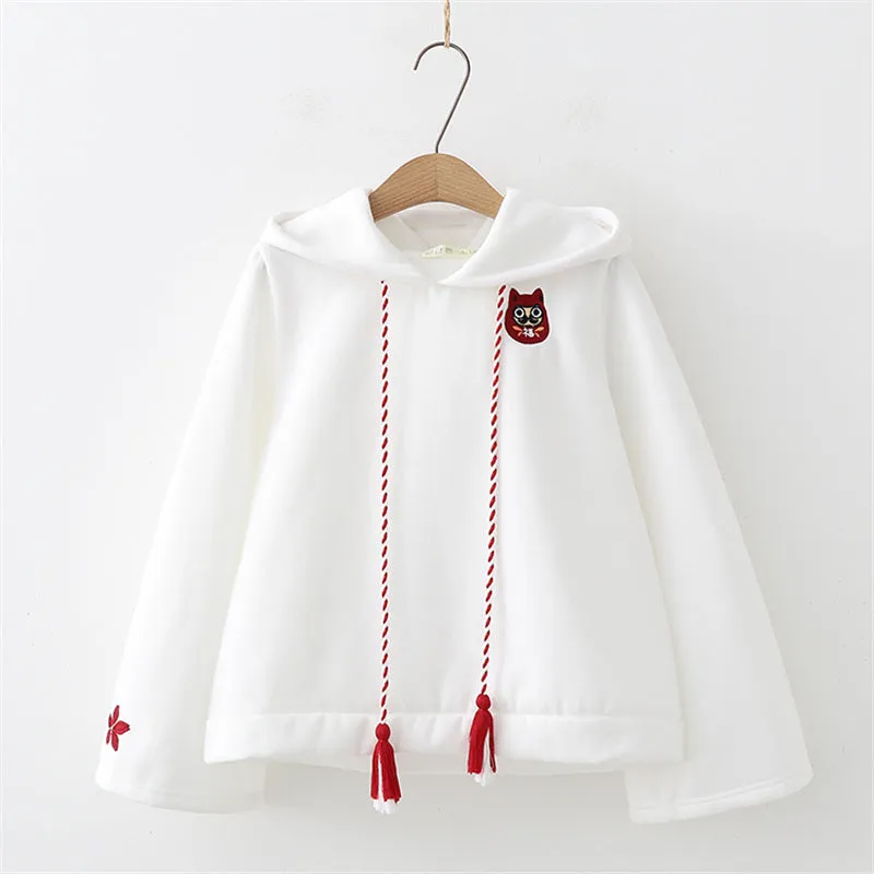 "WHITE/BLACK CUTE HARAJUKU FOX MASK FLEECES" HOODIE K092108