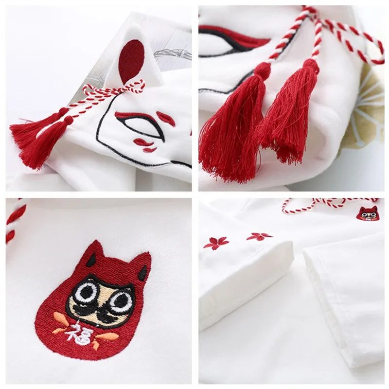 "WHITE/BLACK CUTE HARAJUKU FOX MASK FLEECES" HOODIE K092108
