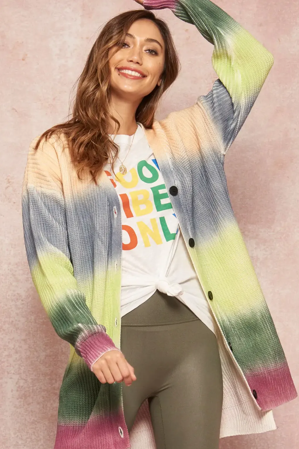 RAINBOW OMBRÉ COLORBLOCK CARDIGAN
