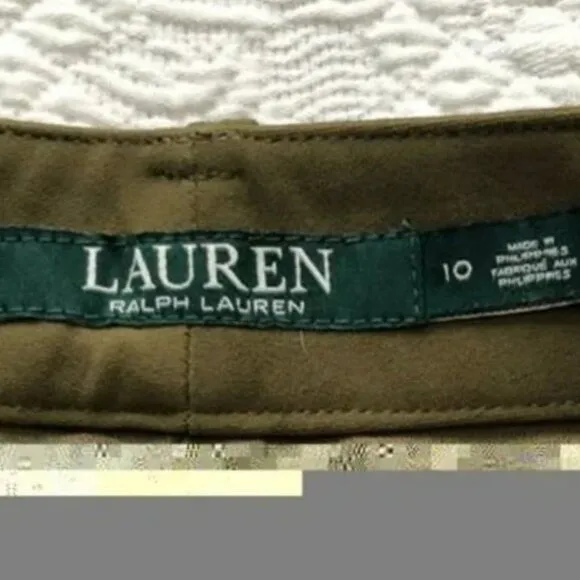 Ralph Lauren Olive Army Green A-Line Flowy Pleated Front Dress Shorts 10 12 L