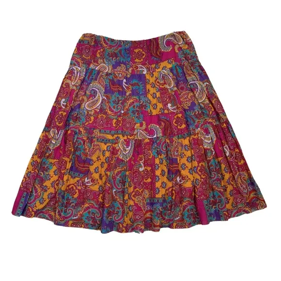 Ralph Lauren Pink Paisley Print Peasant Midi Skirt Size Large Colorful Boho