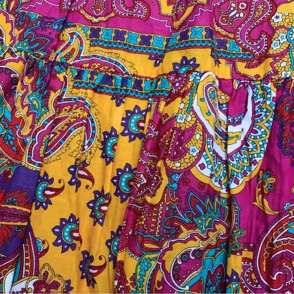 Ralph Lauren Pink Paisley Print Peasant Midi Skirt Size Large Colorful Boho