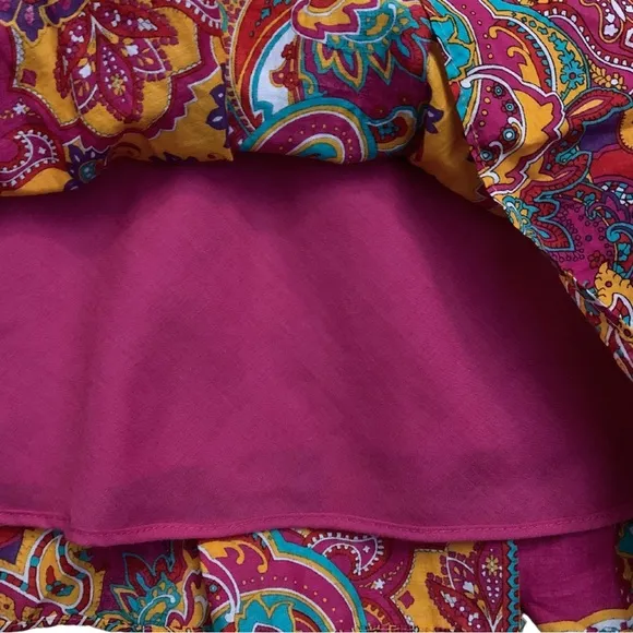Ralph Lauren Pink Paisley Print Peasant Midi Skirt Size Large Colorful Boho