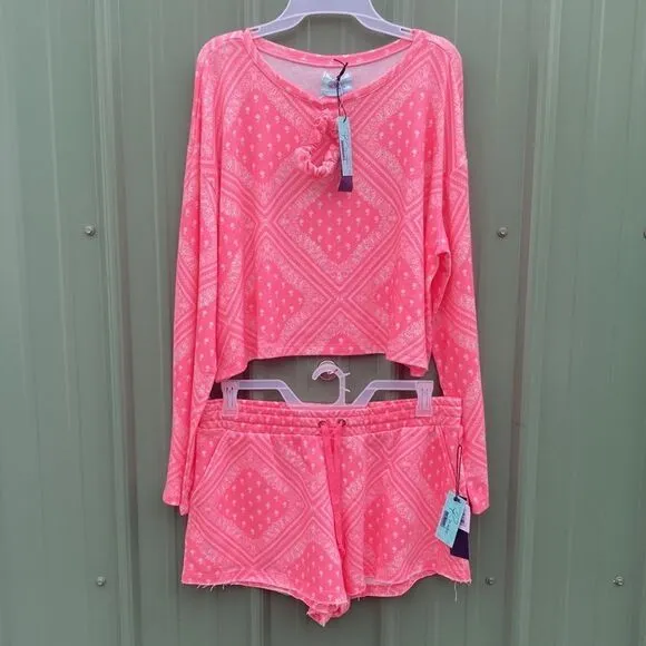 Range RockNRoll Western FLOWY BANDANA PRINT TOP &amp; Shorts Lounge 2-pc Set Size XL
