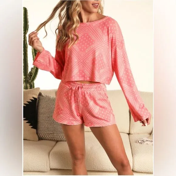 Range RockNRoll Western FLOWY BANDANA PRINT TOP &amp; Shorts Lounge 2-pc Set Size XL