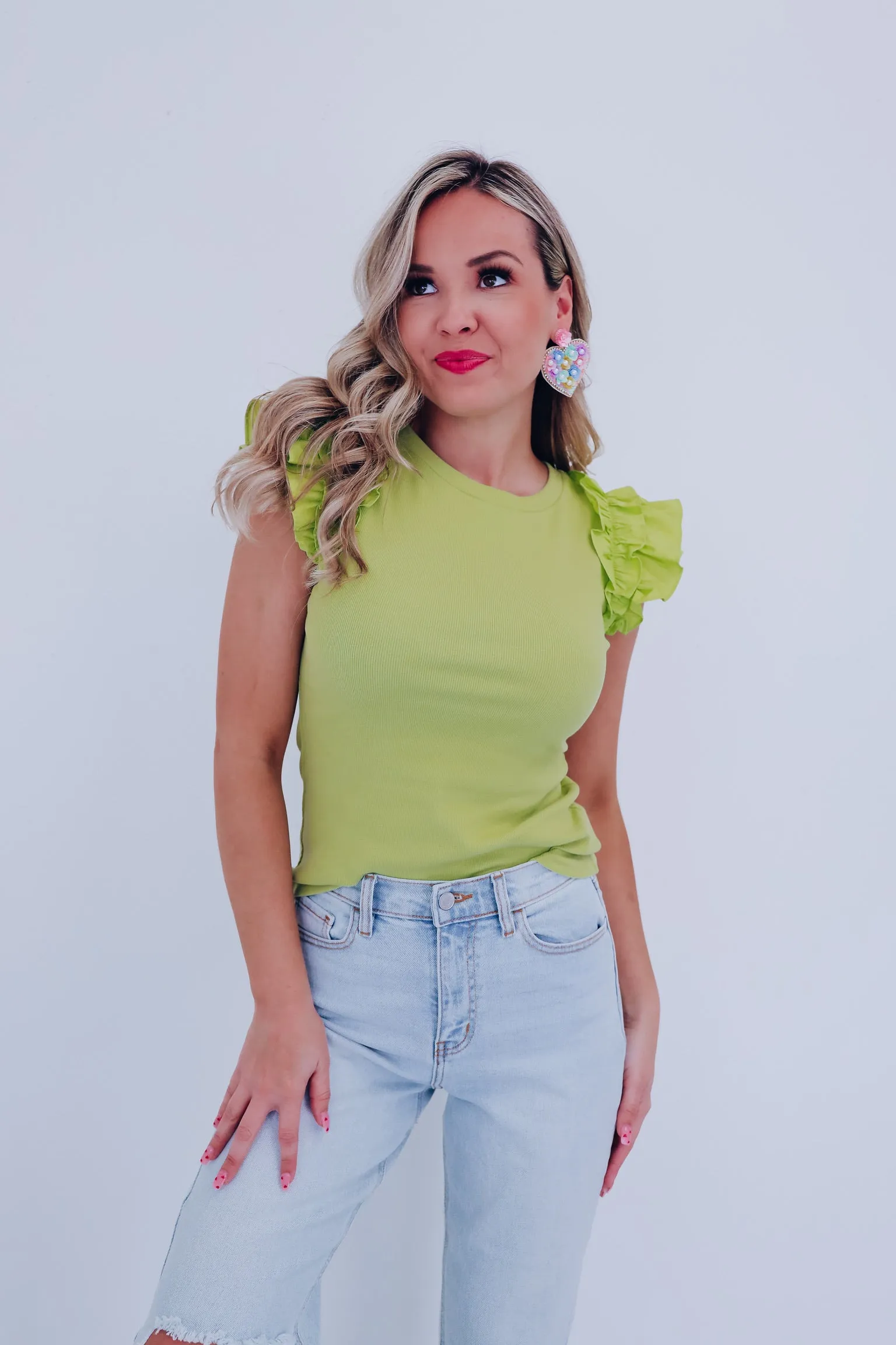 Razzle Ruffle Sleeve Tank - Lime