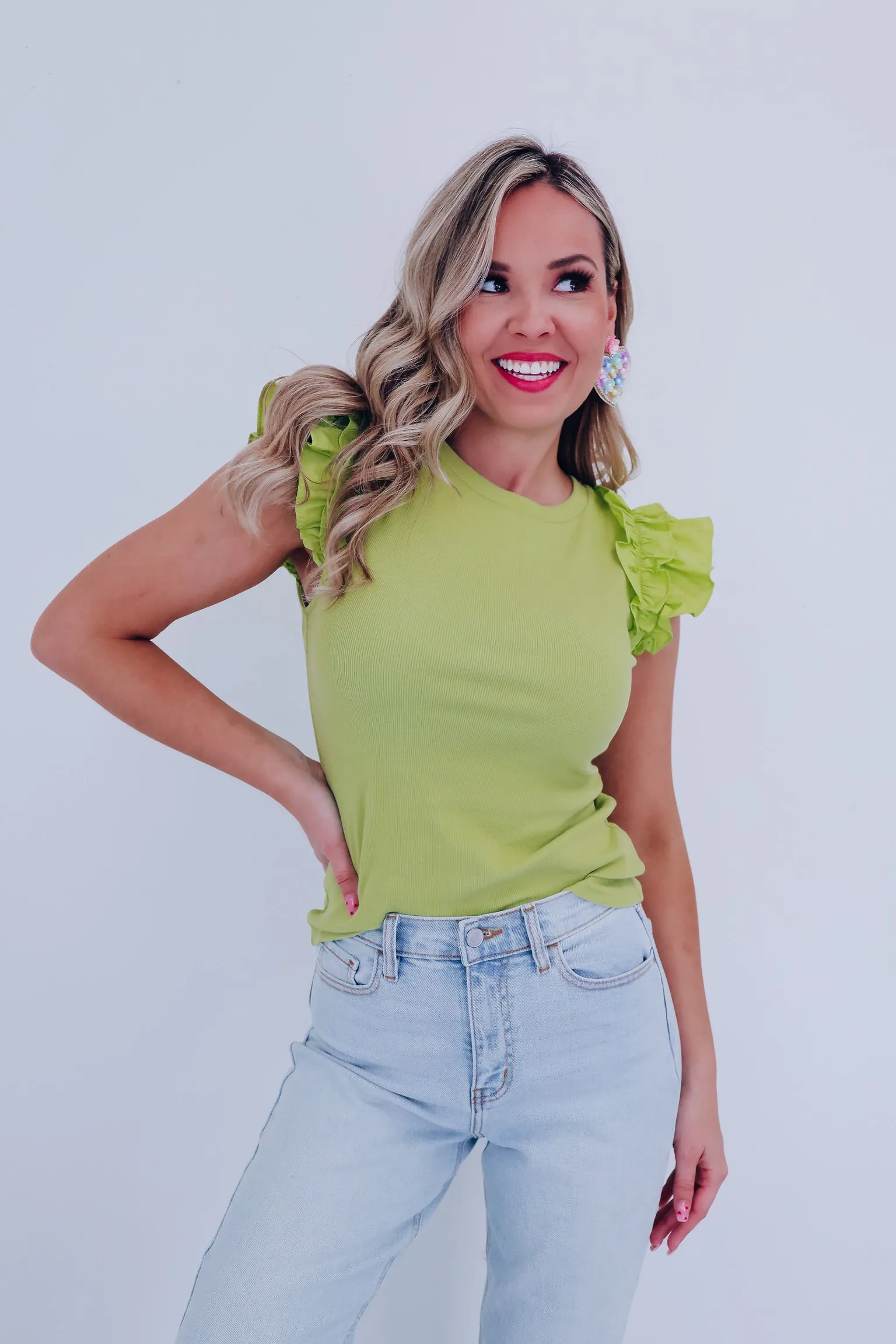 Razzle Ruffle Sleeve Tank - Lime