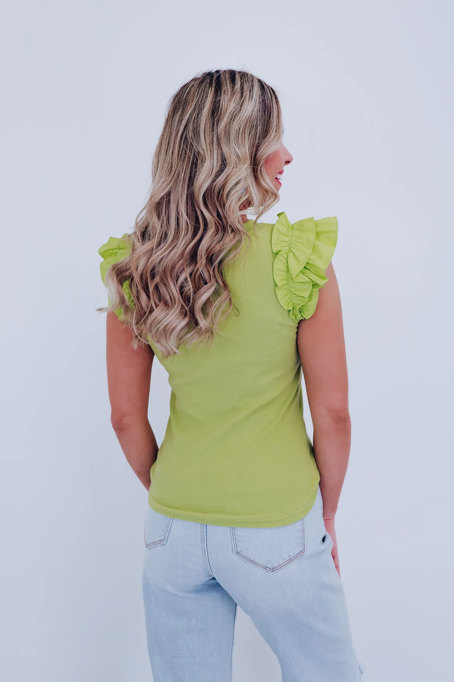 Razzle Ruffle Sleeve Tank - Lime