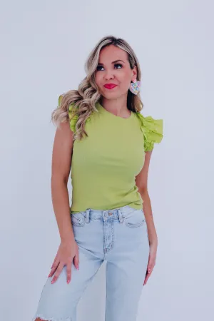 Razzle Ruffle Sleeve Tank - Lime